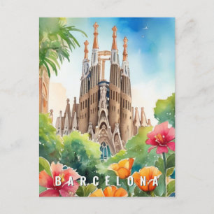 Barcelona Spanien Sagrada Familia Retro Reisen Postkarte