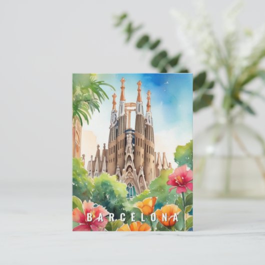 Barcelona Spanien Sagrada Familia Retro Reisen Postkarte (Stehend Vorderseite)