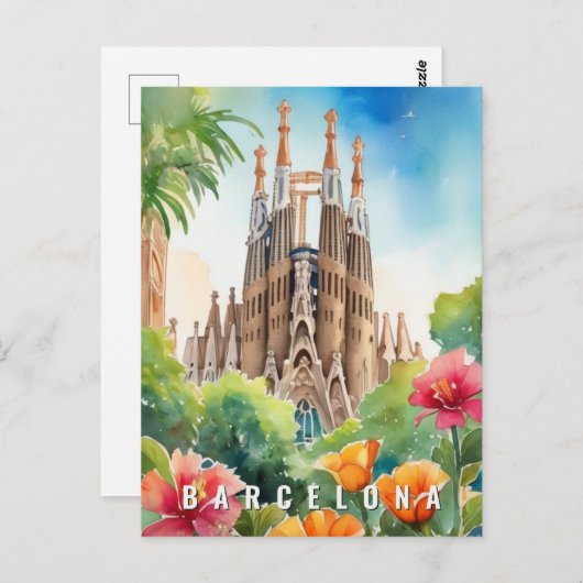 Barcelona Spanien Sagrada Familia Retro Reisen Postkarte (Vorne/Hinten)