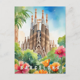 Barcelona Spanien Sagrada Familia Retro Reisen Postkarte