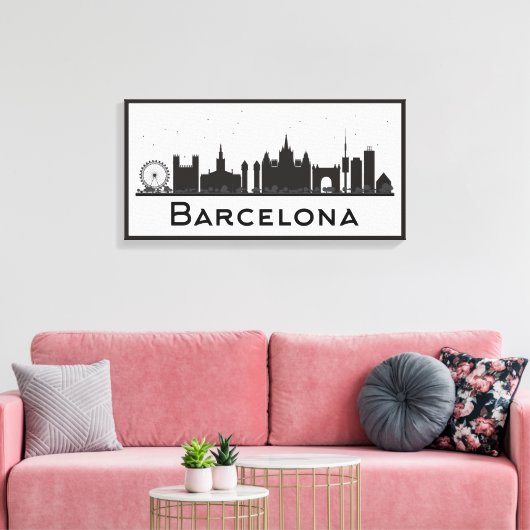 Barcelona, Spanien | Schwarz-Weiß-City-Skyline Leinwanddruck (Insitu (Wohnzimmer))