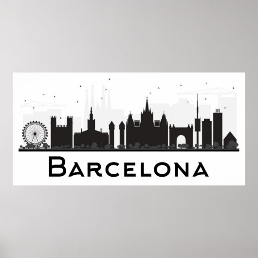 Barcelona, Spanien | Schwarz-Weiß-City-Skyline Poster (Vorne)