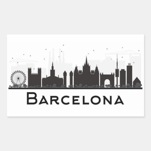 Barcelona, Spanien | Schwarz-Weiß-City-Skyline Rechteckiger Aufkleber (Vorderseite)