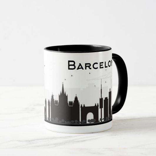 Barcelona, Spanien | schwarze u. weiße Tasse (VorderseiteRechts)
