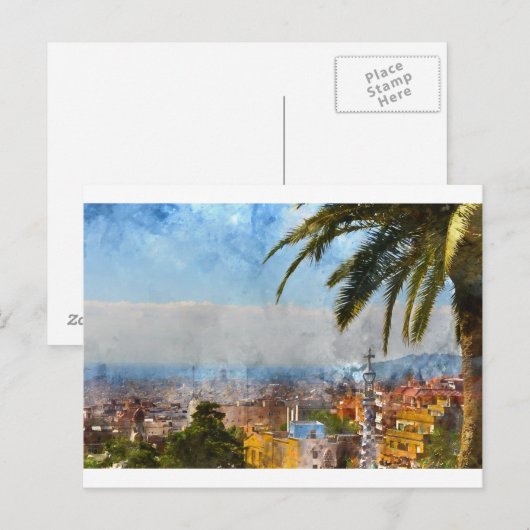 Barcelona Spanien Skyline Postkarte (Vorne/Hinten)