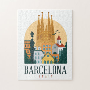 Barcelona Spanien Skyline Retro Puzzle