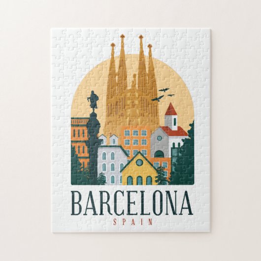 Barcelona Spanien Skyline Retro Puzzle (Vertikal)