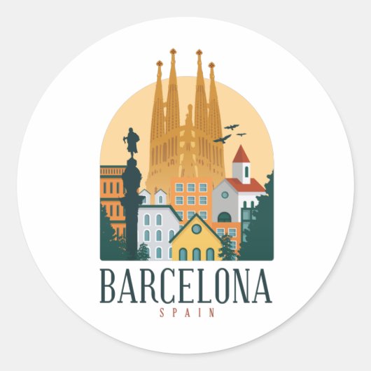 Barcelona Spanien Skyline Rounded Sticker (Vorderseite)