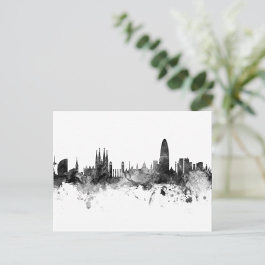 Barcelona Spanien Skyline Schwarz-weiß Postkarte (Stehend Vorderseite)