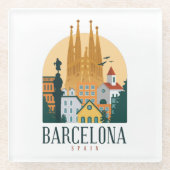 Barcelona Spanien Skyline Vintag Glasuntersetzer (Vorderseite)