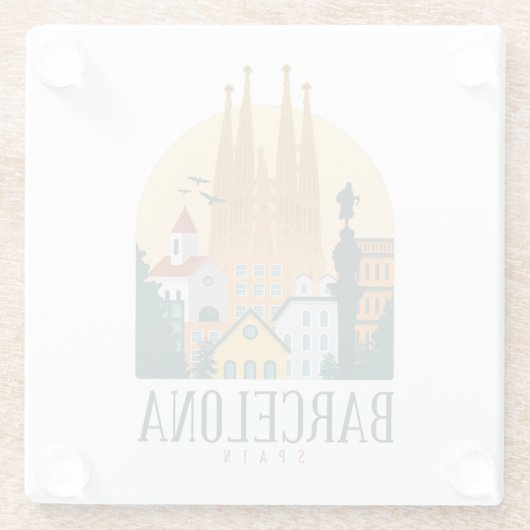 Barcelona Spanien Skyline Vintag Glasuntersetzer (Rückseite)