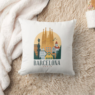 Barcelona Spanien Skyline Vintag Kissen