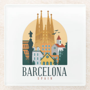Barcelona Spanien Skyline Vintage Glasuntersetzer