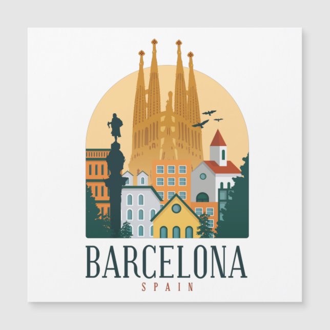 Barcelona Spanien Skyline Vintage Magnetkarte (Vorderseite)