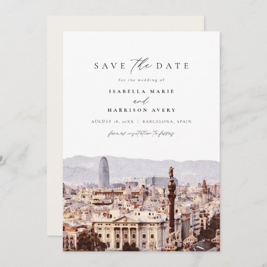 BARCELONA Spanien Skyline Zielort Save the Date Einladung (Vorne/Hinten)