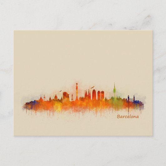 Barcelona Spanien Stadt Skyline. Wasserfarbe Stadt Postkarte (Vorderseite)