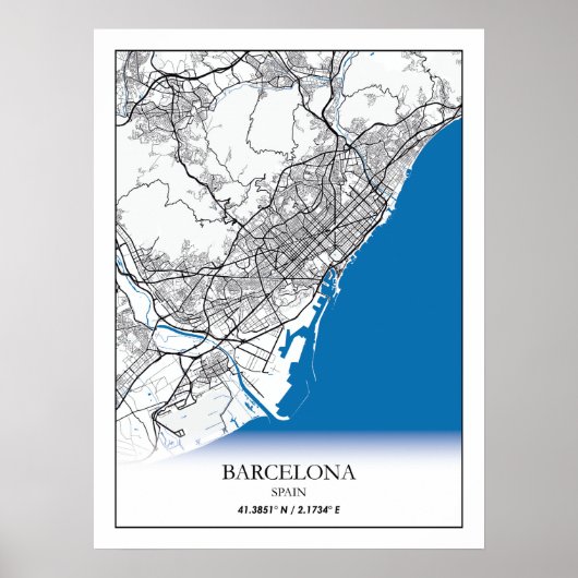 Barcelona Spanien Stadtkarte Einfache Unterkunft Poster (Vorne)