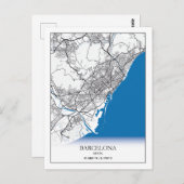 Barcelona Spanien Stadtkarte Einfache Unterkunft Postkarte (Vorne/Hinten)