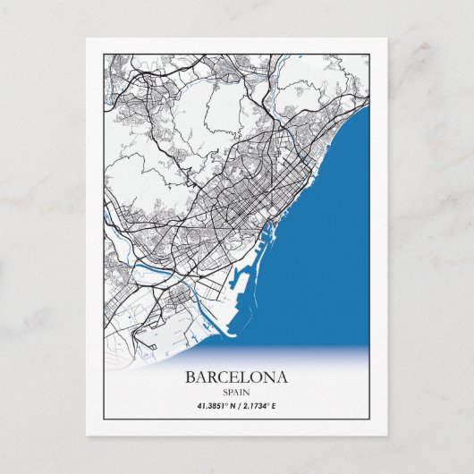 Barcelona Spanien Stadtkarte Einfache Unterkunft Postkarte (Vorderseite)