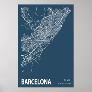 Barcelona Spanien Stadtplan Kunst, Blauen Print Poster