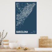 Barcelona Spanien Stadtplan Kunst, Blauen Printwer Poster (Küche)