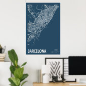 Barcelona Spanien Stadtplan Kunst, Blauen Printwer Poster (Heimbüro)