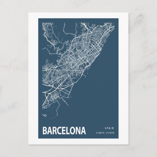 Barcelona Spanien Stadtplan Kunst, Blauen Printwer Postkarte (Vorderseite)
