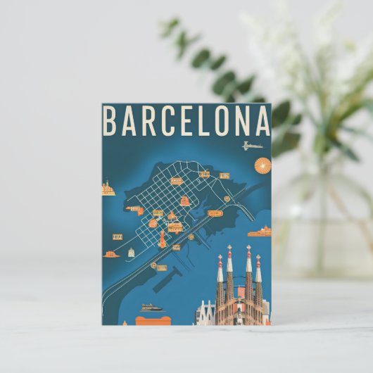 Barcelona Spanien Vintag Postkarte (Stehend Vorderseite)
