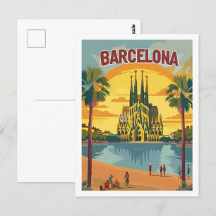 Barcelona Spanien Vintage Berühmter Reiseort Postkarte