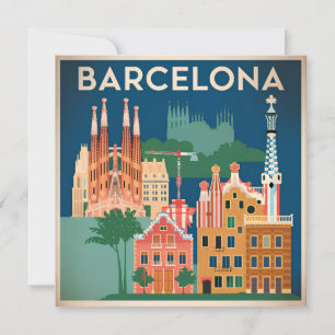 Barcelona Spanien vintage Feiertagskarte