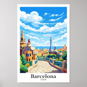 Barcelona Spanien Vintage Illustration Poster