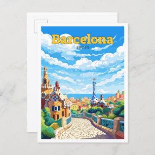 Barcelona Spanien Vintage Illustration Postkarte