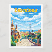 Barcelona Spanien Vintage Illustration Postkarte (Vorderseite)
