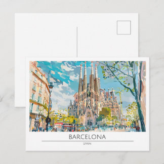 Barcelona Spanien Vintage-Kunst-Illustration Reise Postkarte