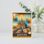 Barcelona, Spanien | Vintage Malerei Postkarte (Stehend Vorderseite)