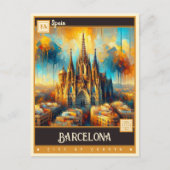 Barcelona, Spanien | Vintage Malerei Postkarte (Vorderseite)