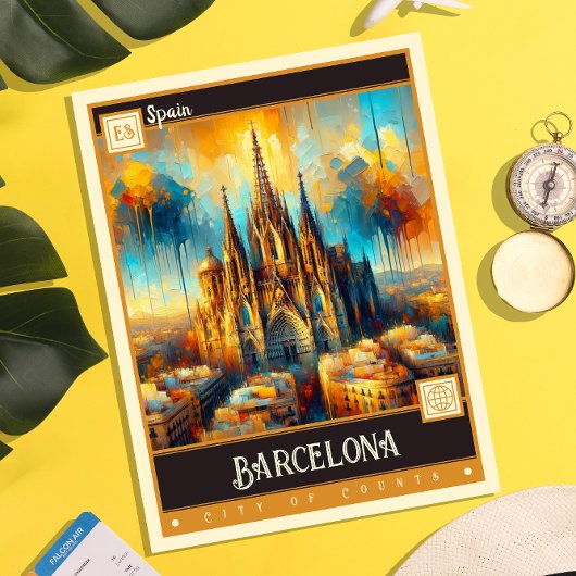 Barcelona, Spanien | Vintage Malerei Postkarte