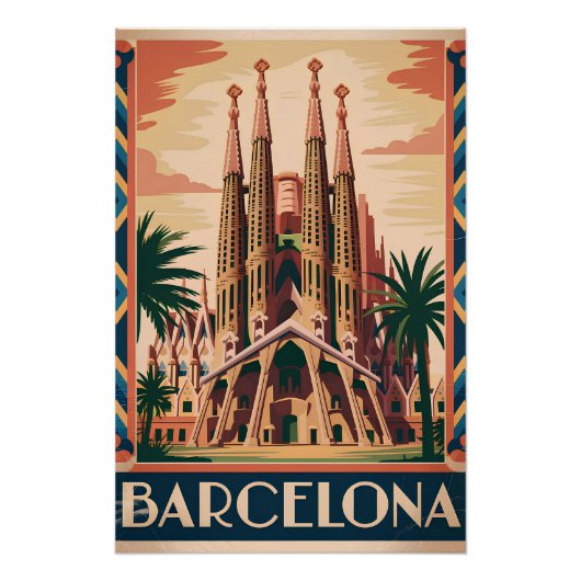 Barcelona Spanien Vintage Poster (Vorderseite)