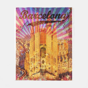Barcelona, Spanien, Vintage Poster Fleecedecke