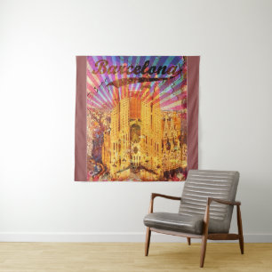 Barcelona, Spanien, Vintage Poster Wandteppich