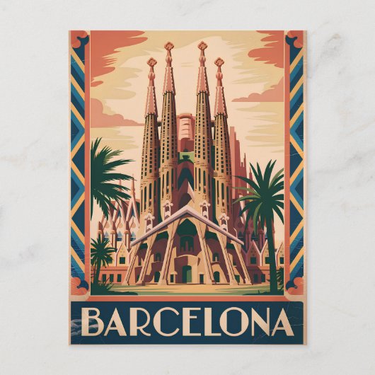 Barcelona Spanien vintage Postkarte (Vorderseite)