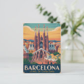 Barcelona Spanien vintage Postkarte (Stehend Vorderseite)