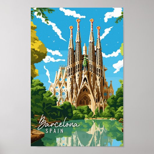 Barcelona Spanien Vintage Reise Illustration Poster (Vorne)