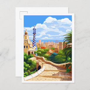 Barcelona Spanien Vintage Reise Illustration Postkarte