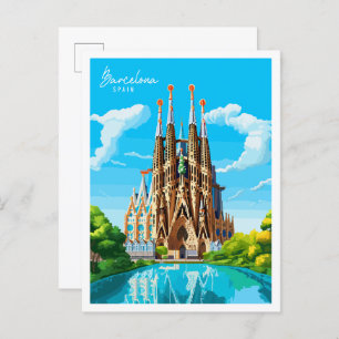 Barcelona Spanien Vintage Reise Illustration Postkarte