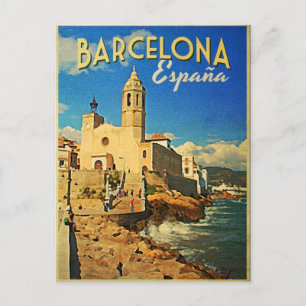 Barcelona Spanien Vintage Reise Postkarte
