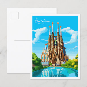 Barcelona Spanien Vintage-Reiseillustration Postkarte