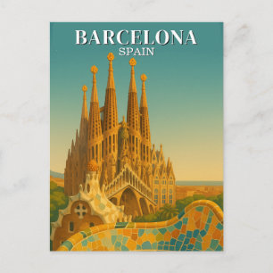 Barcelona Spanien Vintage Reisen Abstrakt Postkarte
