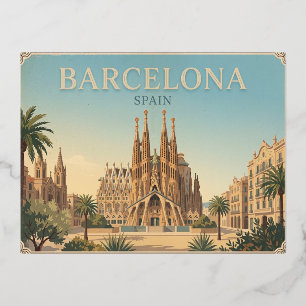 Barcelona Spanien Vintage-Reisepostkarte Folien Feiertagspostkarte