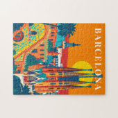 Barcelona Spanien Vintage-Reisepuzzle Puzzle (Horizontal)